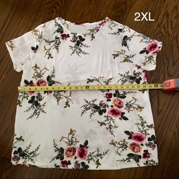 White Floral Chiffon Blouse M-2XL - Picture 7 of 8